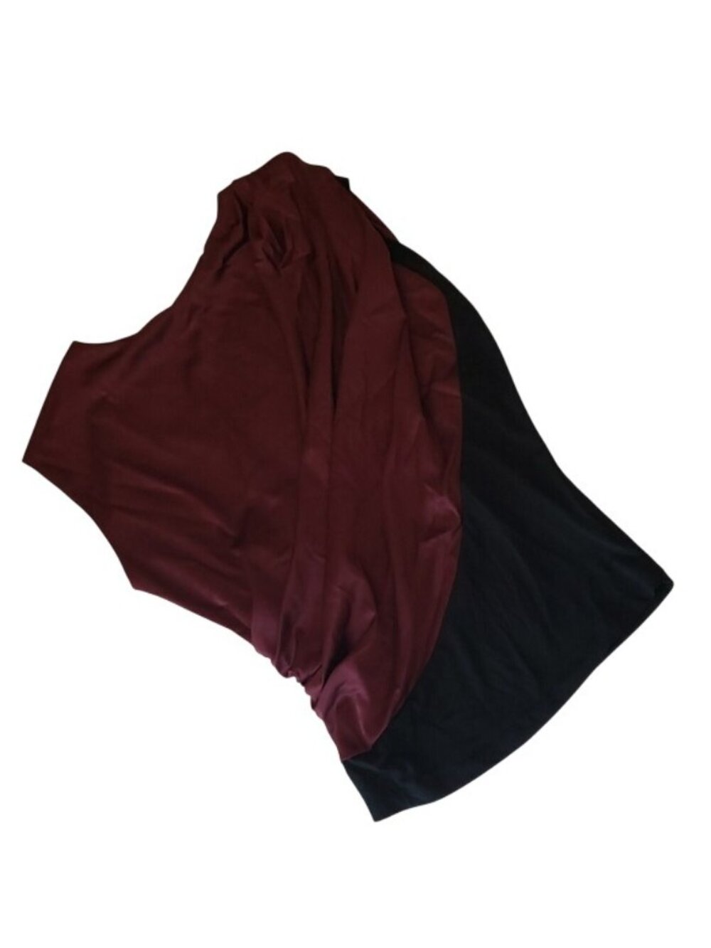 Katherine Barclay Womens Sleeveless Draped Top Burgundy red & Black XS Satin